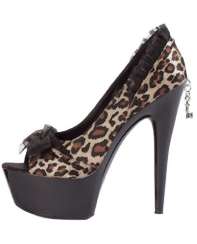 Ellie Shoes Jezebel Steletto with 2in Platform Satin and Lace, Leopard, Size Nine