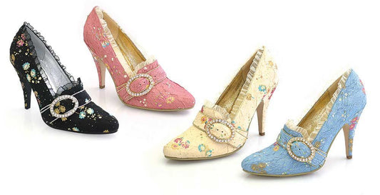 Ellie Shoes 4.5" Decorative Fabric Pump W/Rhinestones. Ivory