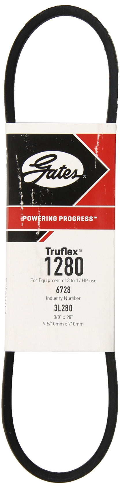 Gates 1280 Truflex V-Belt, 3L Section, 3/8" Width, 7/32" Height, 28.0" Belt Outside Circumference